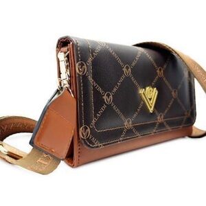 NWT Valentino Orlandi Printed Crossbody - Gorgeous! $159 Brown/gold